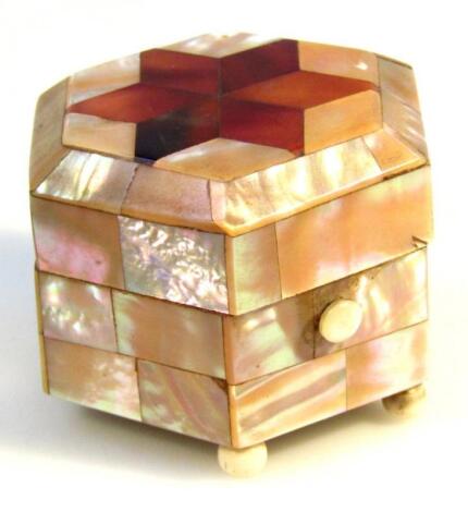 A 19thC mother of pearl and tortoiseshell patch box