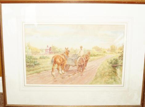 H.J. Rhodes (20thC British School). Figure in a horsedrawn cart