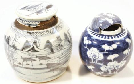 An 18thC Chinese blue and white pottery ginger jar