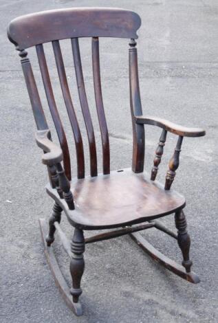 A 19thC ash and elm grandfather rocking chair