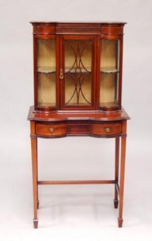 An Edwardian mahogany and boxwood line inlaid display cabinet