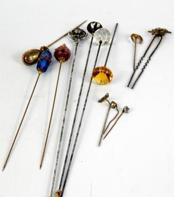 Victorian and later paste and glass set hat and stick pins