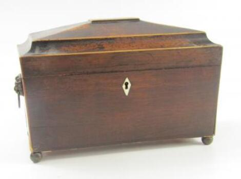 A Regency rosewood sarcophagus tea caddy