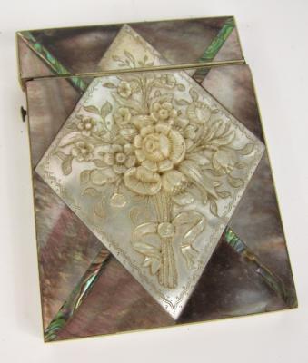A Victorian mother of pearl and abalone card case