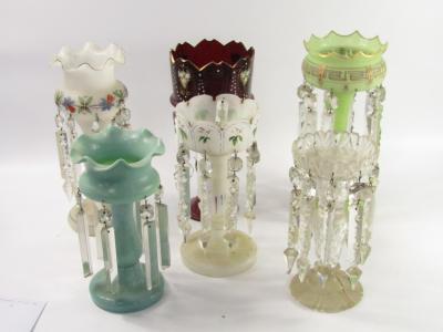 Six 19thC clear and coloured glass lustres