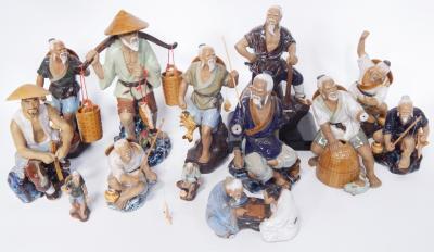 Chinese glazed and matt figures of fisherman