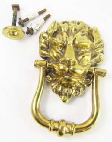 A brass lion's head door knocker