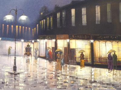 Hilton (British 20thC). Victorian street scene in the evening rain