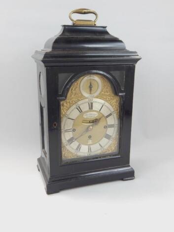 A George II ebonised bracket clock by Arlander Dobson