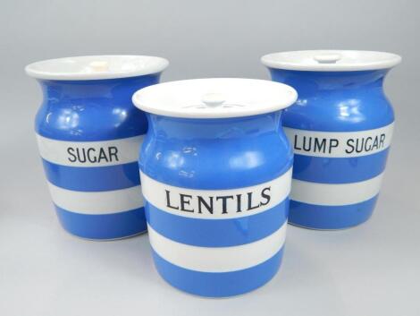 Various T.G. Green Cornish ware blue and white storage jars