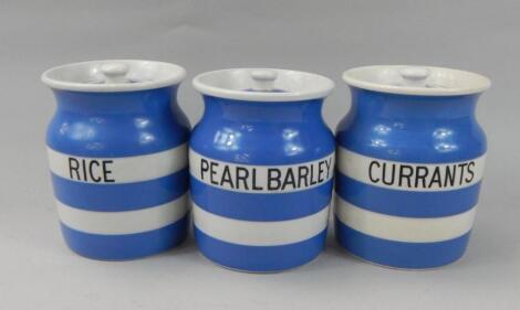 Various T.G. Green Cornish ware blue and white storage jars