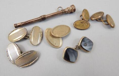 A single 9ct gold cuff link and various other gilt and white metal cuff links etc.