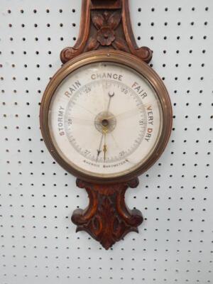 An Edwardian oak cased banjo aneroid barometer - 2