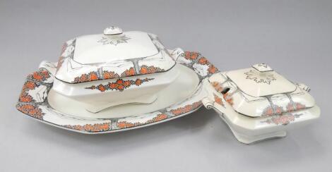 A Crown Ducal Orange Tree pattern square tureen and cover