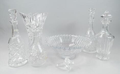 Four cut glass decanters