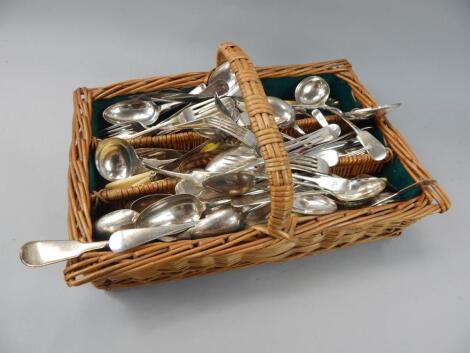 A large quantity of mainly Fiddle pattern but some old English pattern silver plated cutlery