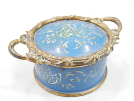 A 19thC French gilt metal and enamel box and cover