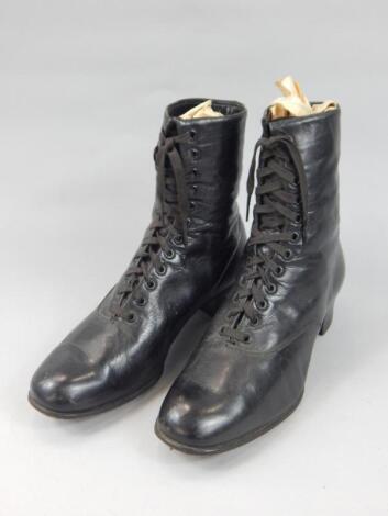 A pair of Victorian or Edwardian ladies black lace up leather boots