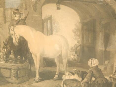 After Edwin Landseer. Horses and soldier in a court yard