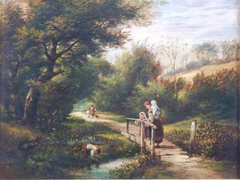 19thC British School. Country path scene with figures