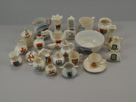 A quantity of crested porcelain relating to Lincolnshire and other counties