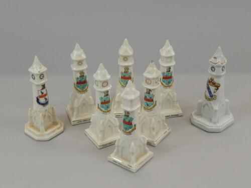 Eight crested porcelain clock towers