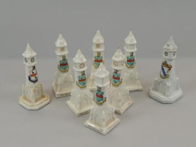 Eight crested porcelain clock towers