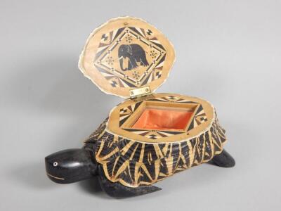 A carved ebony tortoise shaped jewellery box - 2