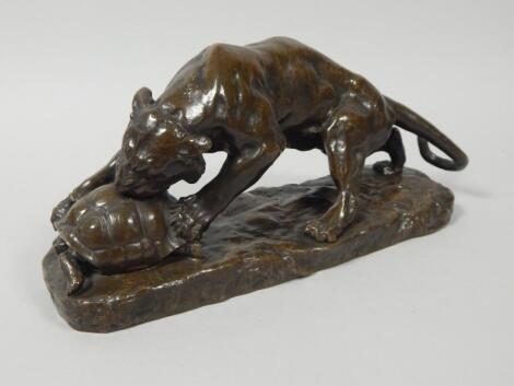 After Georges Gardet (1863-1939). Tiger attacking a tortoise