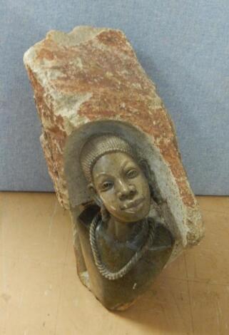 20thC African School. Rock carving of a female