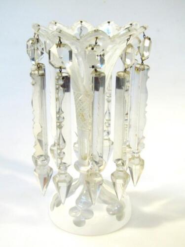 A 19thC Bohemian white opaque flash glass table lustre