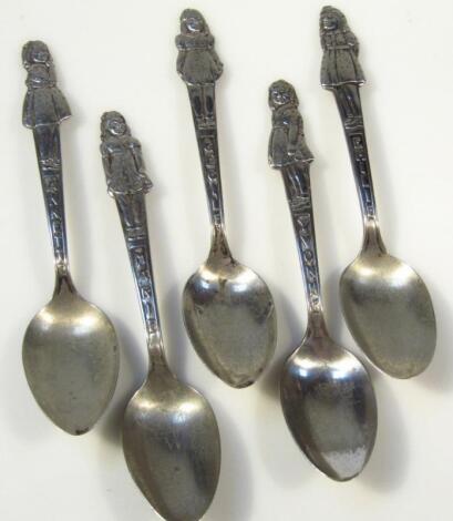 A set of five Dione Quintuplets silver plated spoons