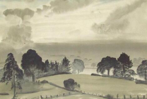 After Laura Knight. Fields And Trees With Clouds Gathering