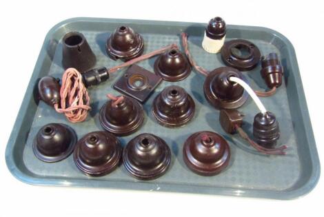 Various early 20thC dark brown Bakelite lamp fittings