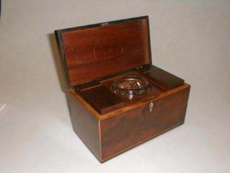 An early 19thC figured mahogany tea caddy