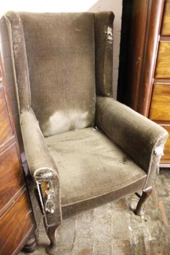 A George II style mahogany framed straight back wing chair