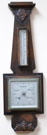 A 1930's oak cased two dial barometer