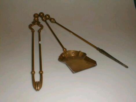 A set of 19thC brass fire irons