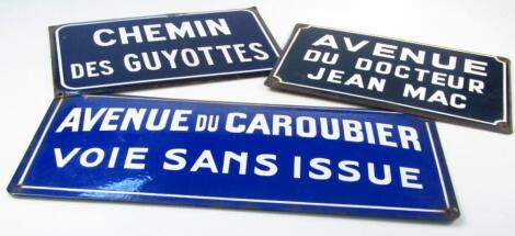 Three French enamel street signs