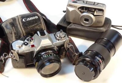 A Canon AV-1 camera with lens