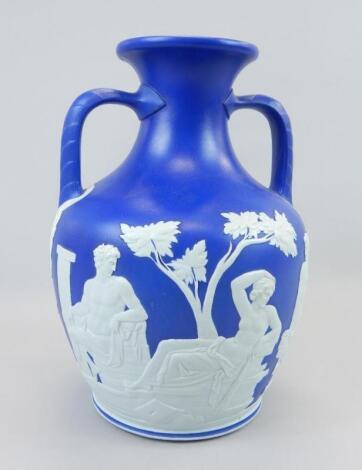 A 19thC Wedgwood blue Jasperware copy of the Portland vase