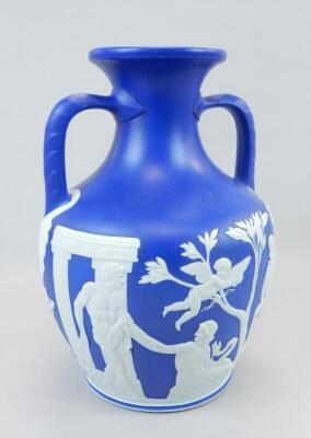 A 19thC Wedgwood blue Jasperware copy of the Portland vase - 2