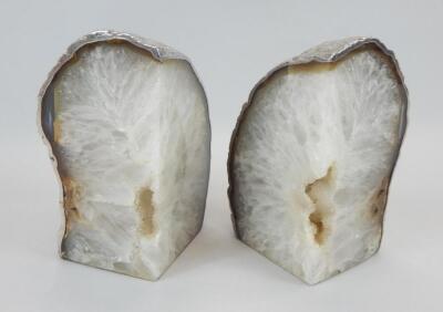 A modern pair of silver mounted Quartz Geode bookends