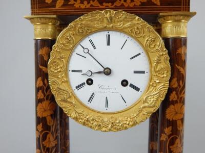 A 19thC French rosewood marquetry Portico type mantel clock - 2