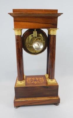 A 19thC French rosewood marquetry Portico type mantel clock - 4