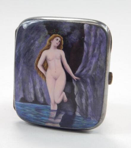 A late 19thC / early 20thC Continental white metal erotic cigarette case