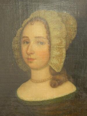 18th/19thC English School. Head and shoulders portrait of a lady wearing a lace bonnet - 2