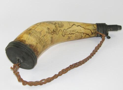 An 18thC American War of Independence horn powder flask