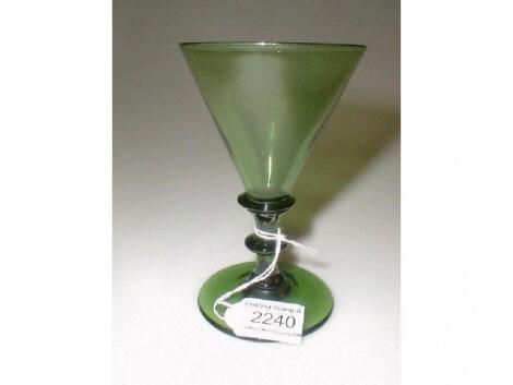 A 19thC green flared ale glass with ring turned stem