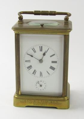 A French brass cased repeater carriage clock